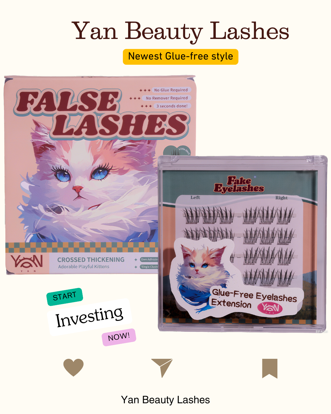 Yan Beauty kitty glue-free cluster eyelashes： Purr Flutter
